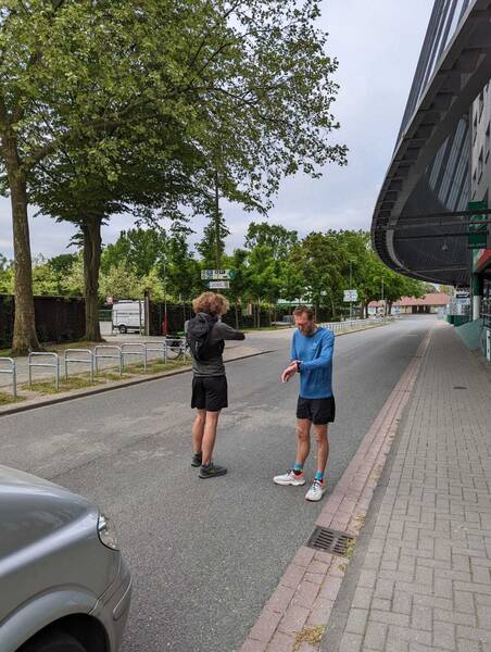Early morning start, me and Micha next to Bremen Weserstadion checking for a satellite connection