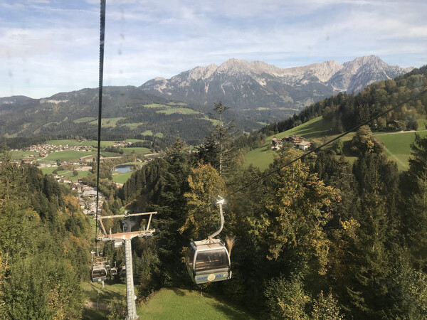 Meanwhile, Sophie and the kids start their way up using these gondolas