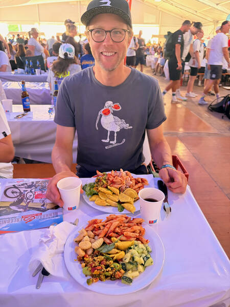 So many different kinds of delicious carbs at the free pasta party!