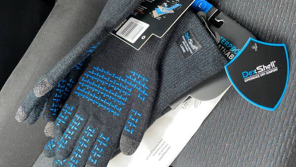 Dark and cold days require special gear like these new waterproof gloves we both got for the run