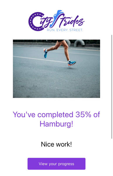 A friendly progress status email sent by CityStrides