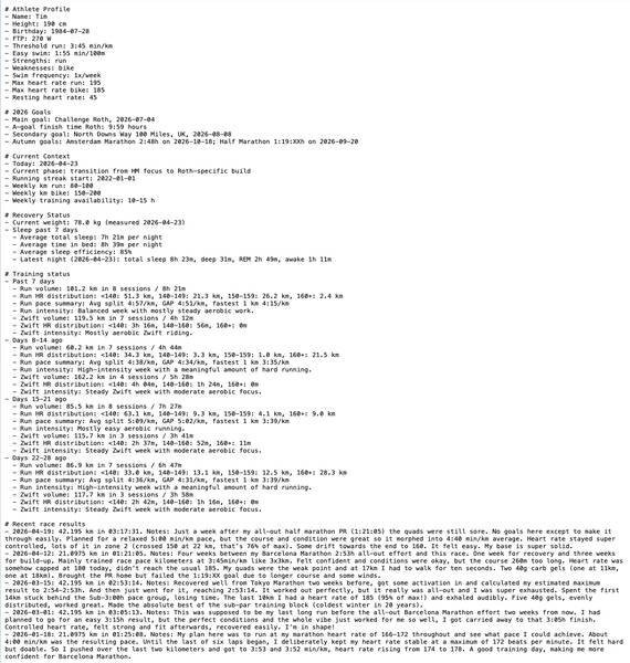 The information basis for LLMs I created, using my own current Strava activities database