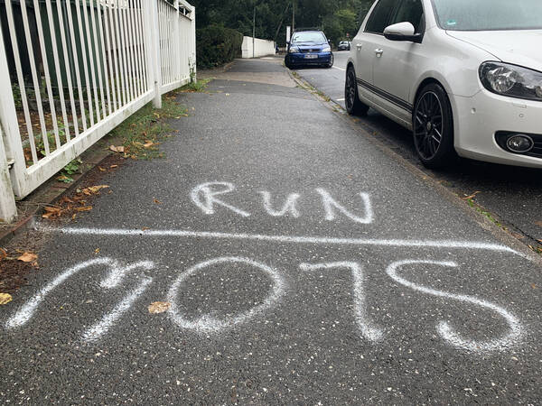 Good thing we had a bit of spray chalk left over to mark the sidewalk