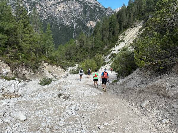 The long rocky downhill starts