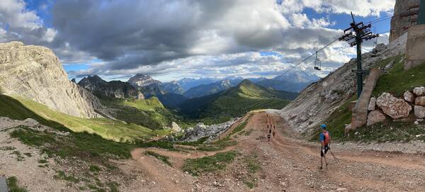 Downhill on a skiing piste