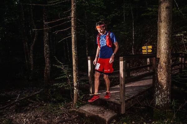 At a random point in a forrest, a pro photographer has taken up shop.