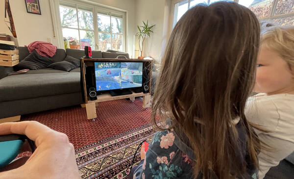 Built a rollable “TV Set” out of a left over computer monitor and set of speakers so I could play Mario Kart with the kids more often – that plan worked out.