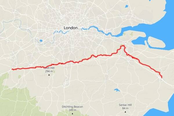 South of London, leading east