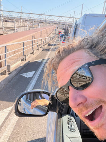 Entering LeShuttle, the train which carries cars through the Eurotunnel from France to England
