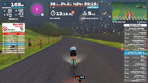 This is what the Zwift Box Hill looks like at the top, no confetti cannons for getting a PB in the segment in real life unfortunately
