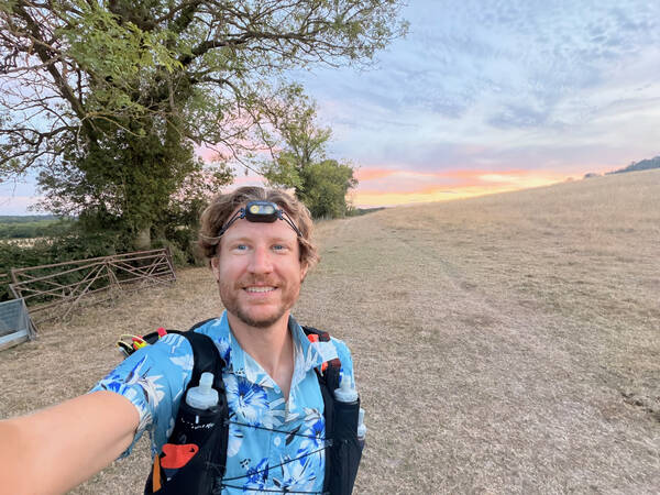 The tiny backup headlamp on my forehead during the pretty sunset