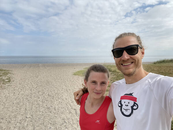 Running with Sophie on a beach