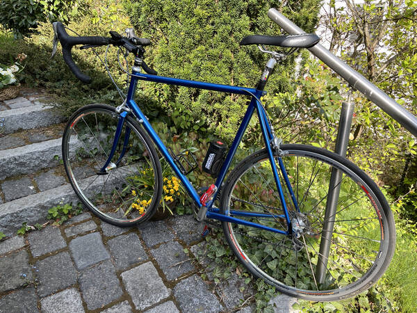 For my father-in-law’s 75th, just a few weeks before his untimely death, I cycled down to him on the bike he built and left me. May you rest in peace, Peter.