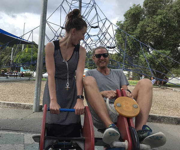 Next day, drive home to Auckland. Fun on a playground in Whangarei.