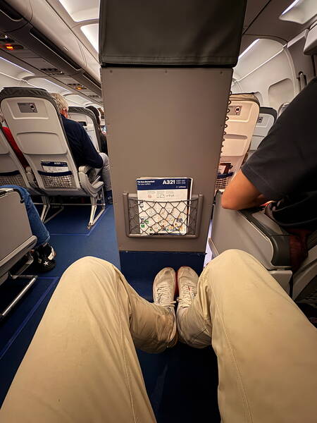 A lucky break: Without selecting it and not paying extra, I got the big legroom seat on the second plane
