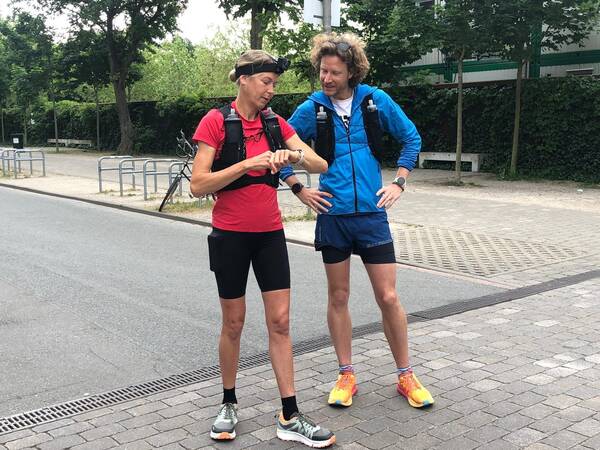 One of the earlier test runs, here are Judith and I having a look at the track near Weserstadion