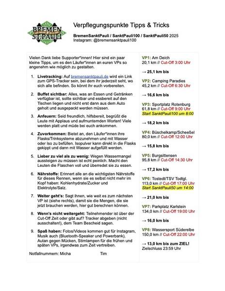 Aid station help sheet I made for the fresh volunteers