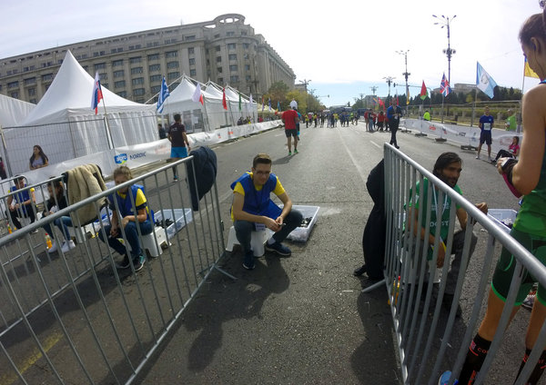 But first, volunteers remove our timing chips for us. Thanks!