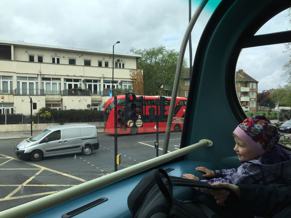 Of course, we had to sit in the front of the top floor, to the amusement of the kids