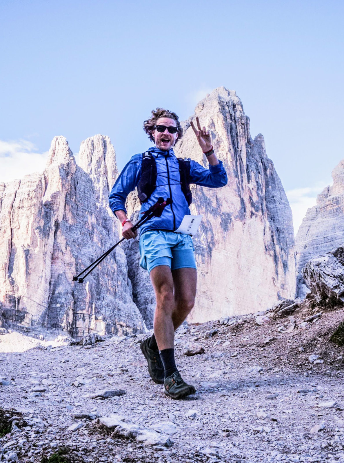 Teesche running down a mountain in Italy